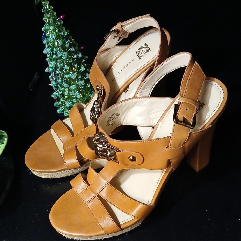 Brown Leather Women Sandals Anne KLEIN 8.5